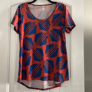 Tribal print Lularoe tee orange and blue